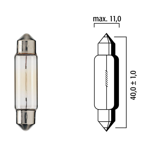 Lampen Flösser 12V 10W SV8.5 11x40 klar Soffitte - 10er Box