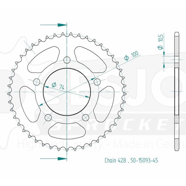 Esjot Kettenrad STAHL #428 45 Zähne 50-15093-45